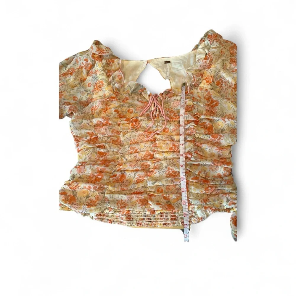 Free People Mabel Printed Blouse M Floral Sheer Sleeve Corset Fairy Ren-Faire